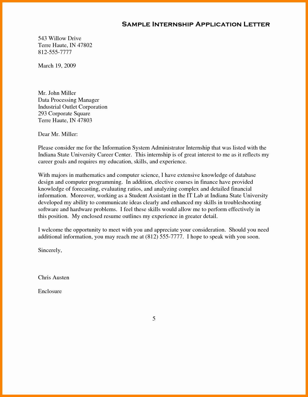 Job Letter Template - Template Cover Letter New Cover Letter Examples for Internship