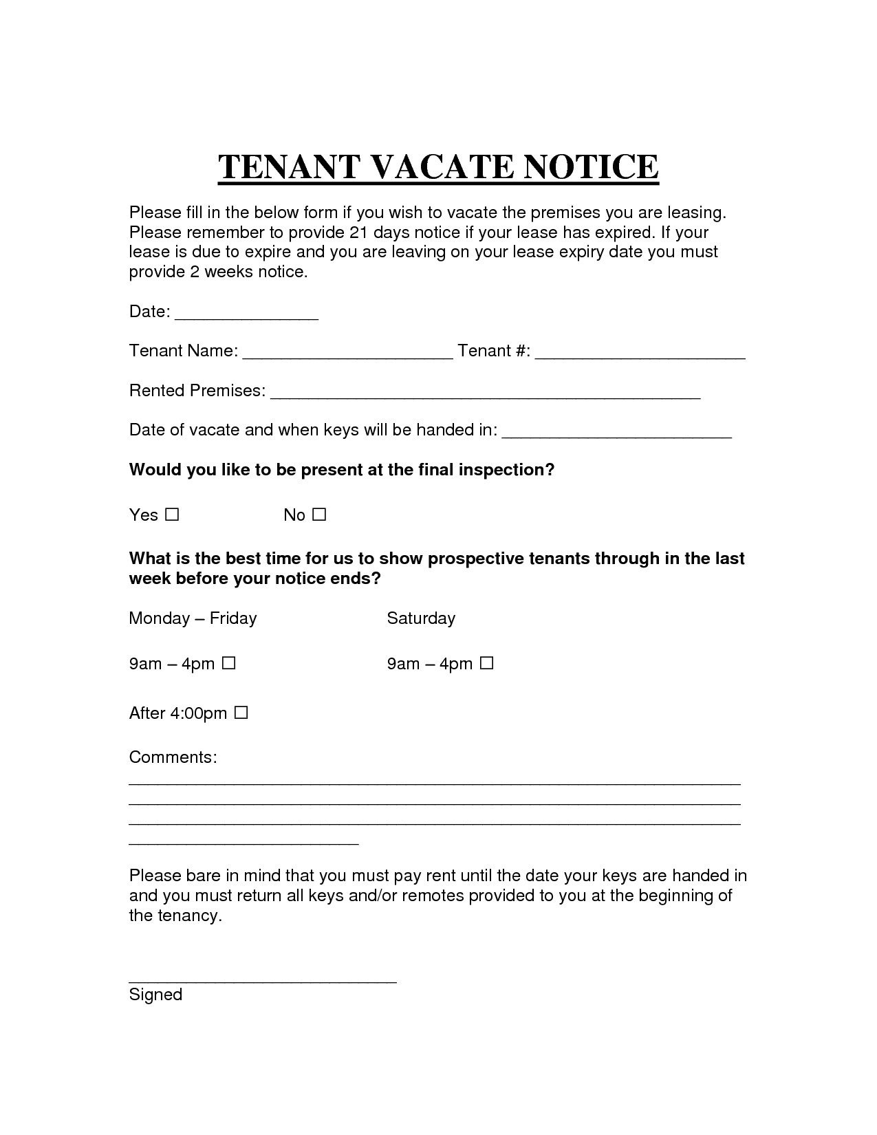 30 Day Notice To Vacate Letter To Tenant Template Examples Letter