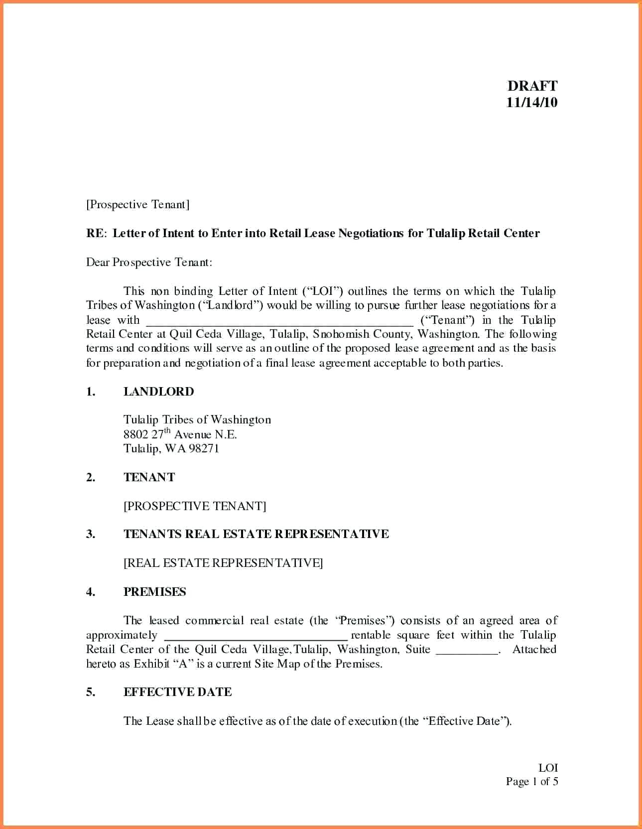 Free Real Estate Letter Of Intent Template - Templatemercial Real Estate Letter Intent to Lease for Space
