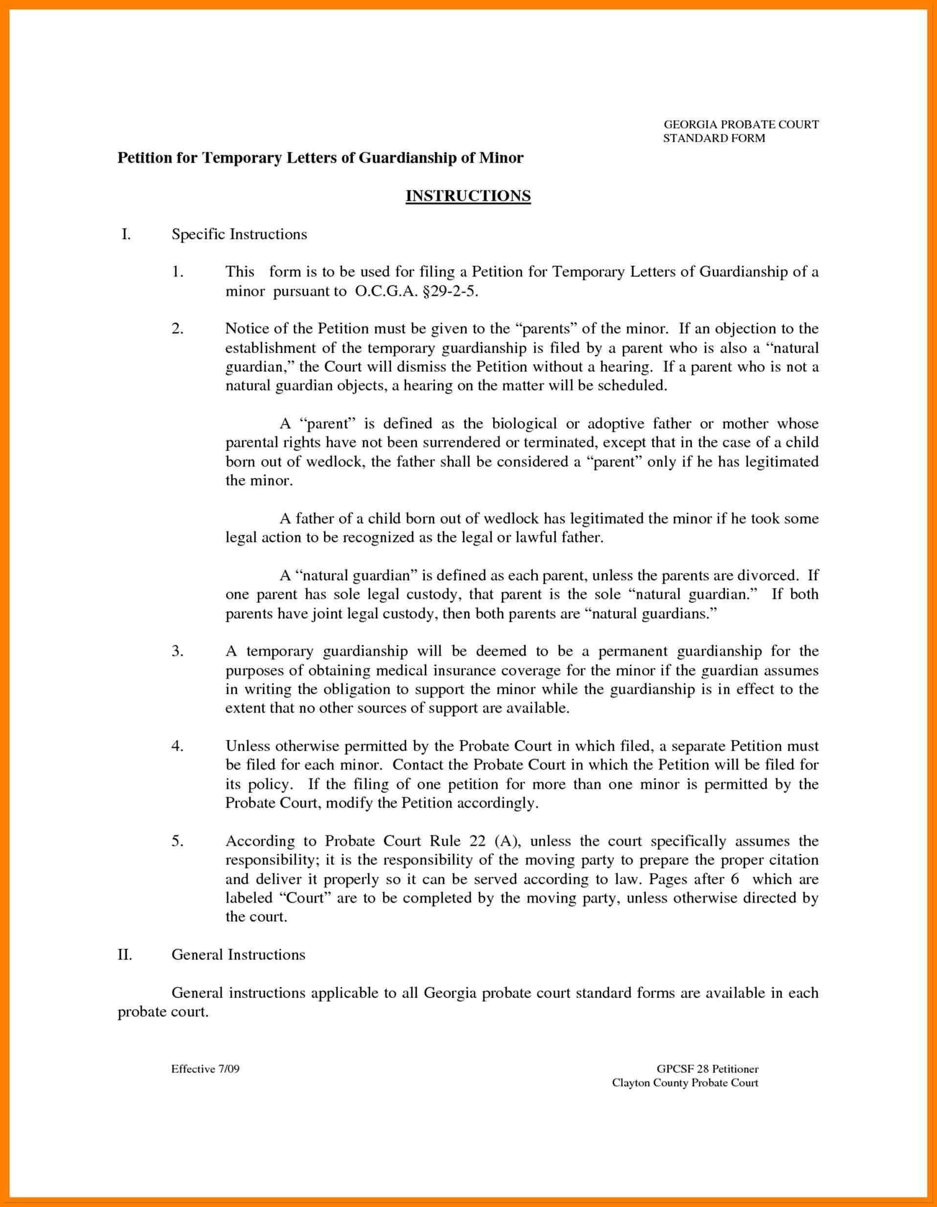 Temporary Custody Template Letter