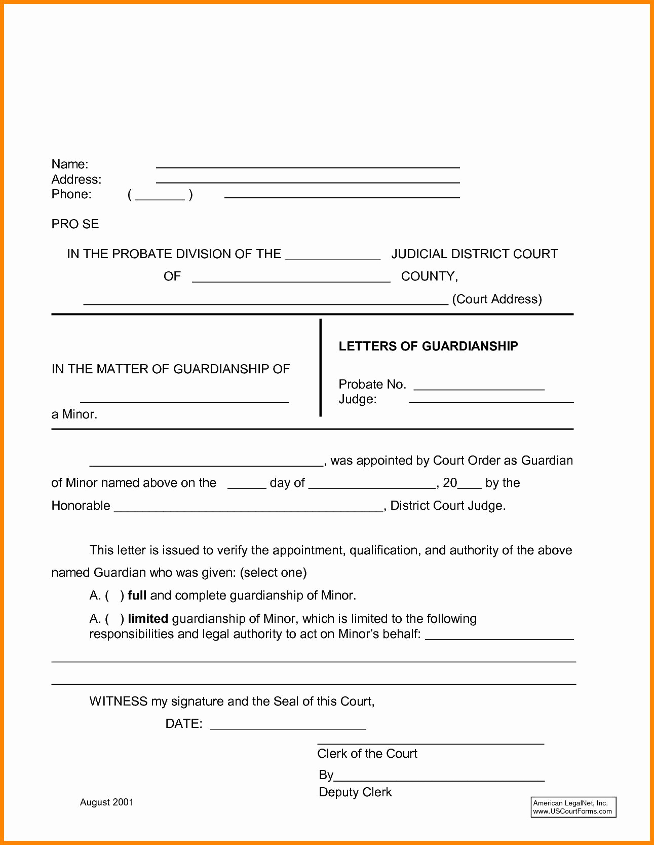 Permanent Guardianship Letter Template - Temporary Guardianship Agreement form Temporary Custody Letter