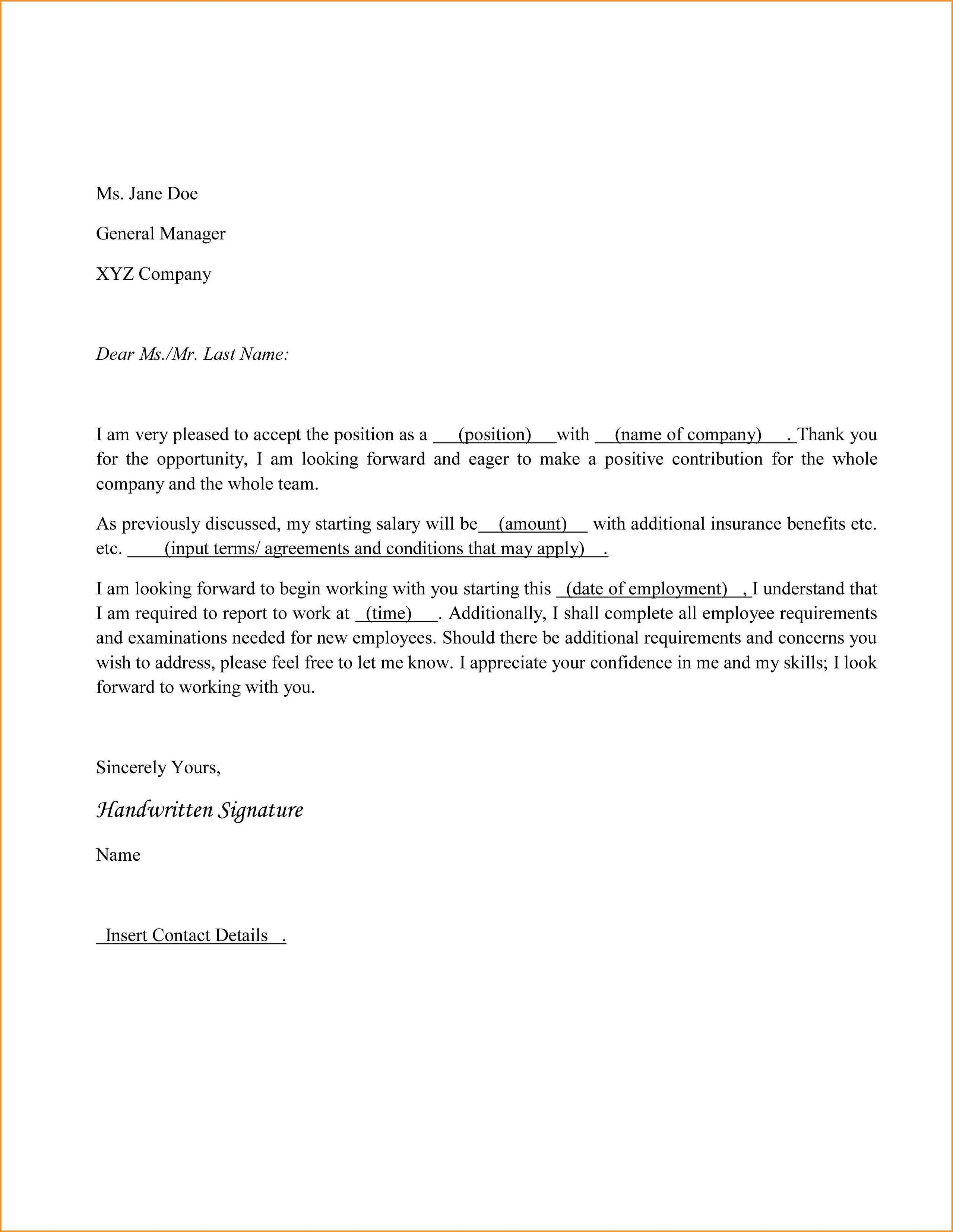 Job Offer Acceptance Letter Template - Thank You Letter Accepting A Job Fer Fresh Job Fer Letter Reply