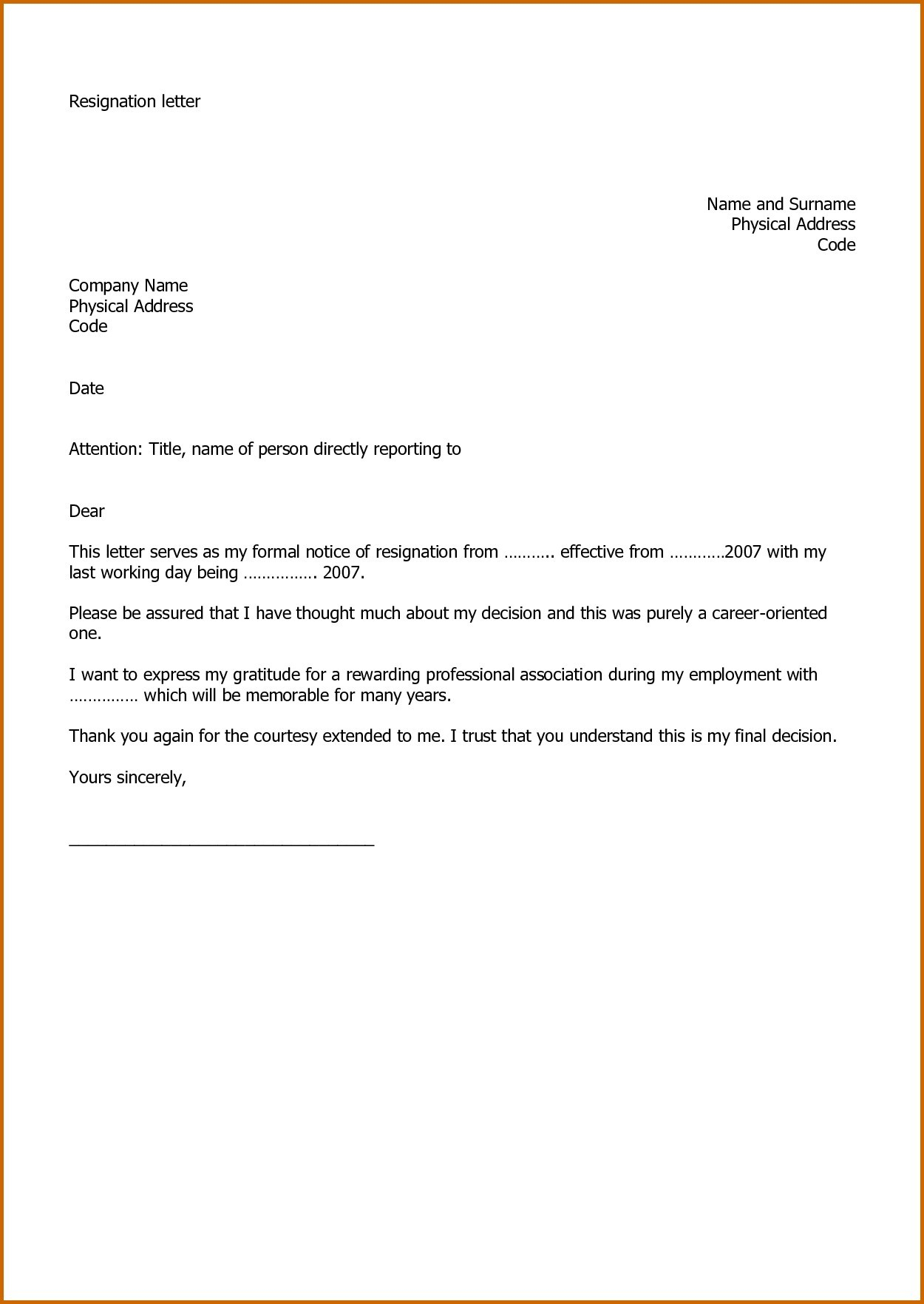 Professional Resignation Letter Template - Thank You Letter after Finishing A Job Save Resignation Letter for