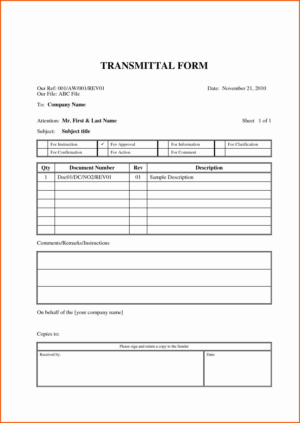 Free Construction Letter Of Transmittal Template Examples - Letter