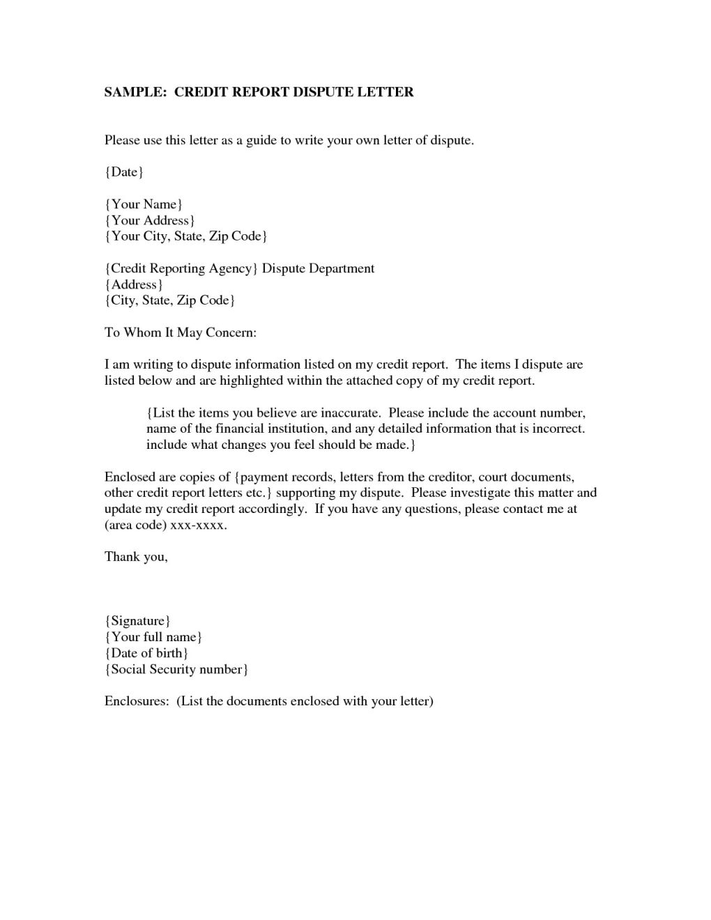 609 Dispute Letter To Credit Bureau Template Examples - Letter Template ...