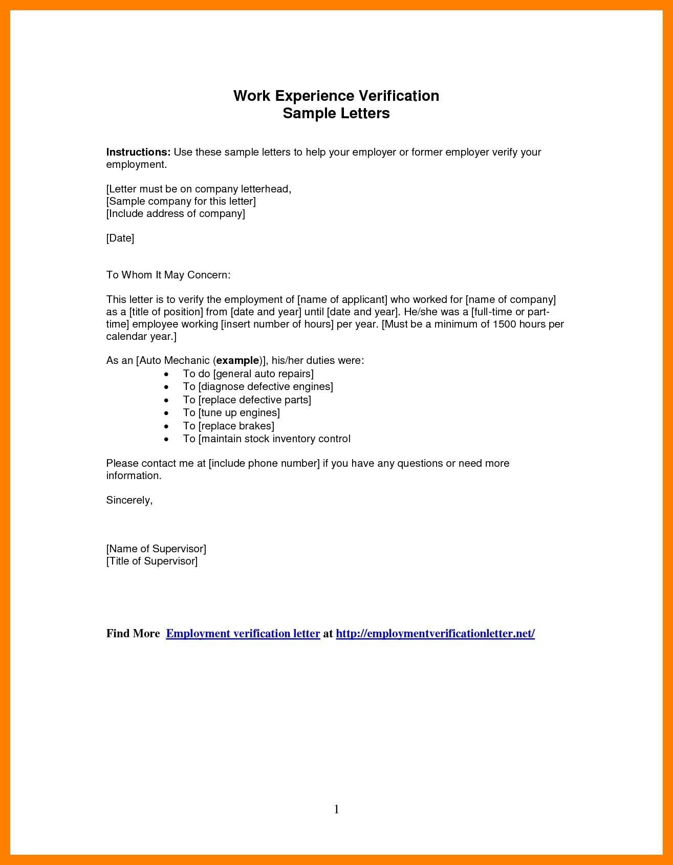 Employment Verification Letter To Whom It May Concern Template