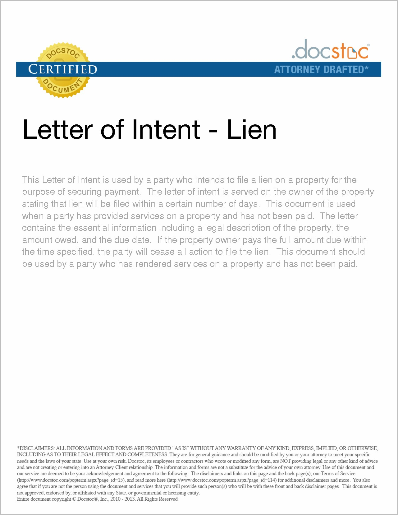 Letter Of Intent To File A Lien Template Examples Letter Template 